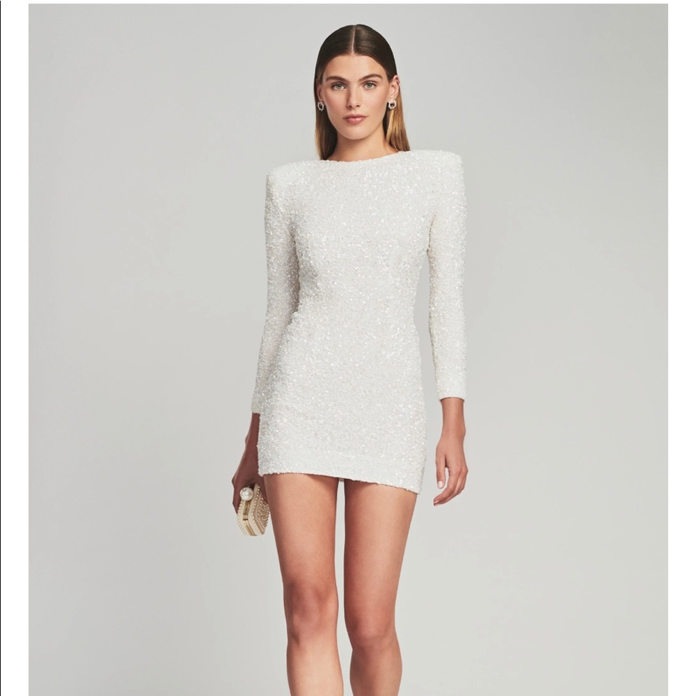 Retrofete Nikki White Sequin Sparkling Mini Dress